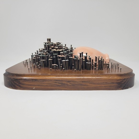 Vintage 70's Retro Hammered Nail Art Wooden Plaque Floral Bouquet Wall Decor 3D - Picture 3 of 6